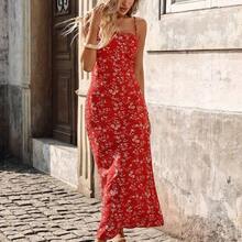 PETITE Vestido de verano con estampado floral rojo, con tirantes finos, espalda descubierta, ajustado a la cintura y con falda de cola de pez, para mujer - Rojo - Ver 7