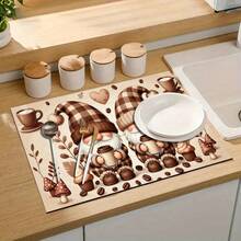 1pc Coffee Theme Dwarf Plaid Pattern Absorbent Mat, Efficient Water Absorption, Beautify Dining Table, Kitchen Counter, Coffee Shop, Multi-Purpose Drainage Mat, Household Gift, Desktop Decor - XYLSD-437 - View 9