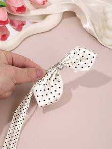 2Pcs French Vintage Polka Dot Bow Hair Clip, Rhinestone Long Ribbon Side Clip, Daily/Date Versatile Hair Accessory,Hair Claws - Multicolor - View 8
