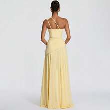 Elegant Fitted Maxi Dress, Women's Soft And Stretchy Knit Fabric, Suitable For Formal Occasions And Galas - Yellow - View 2