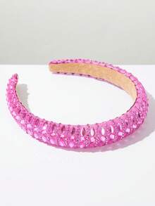 1pc Solid Color Rhinestone Decorated Headband, Minimalist Elegant Sponge Crown Jewel Decor Hair Accessory, Versatile Daily Wear Hairband - Rose - View 2