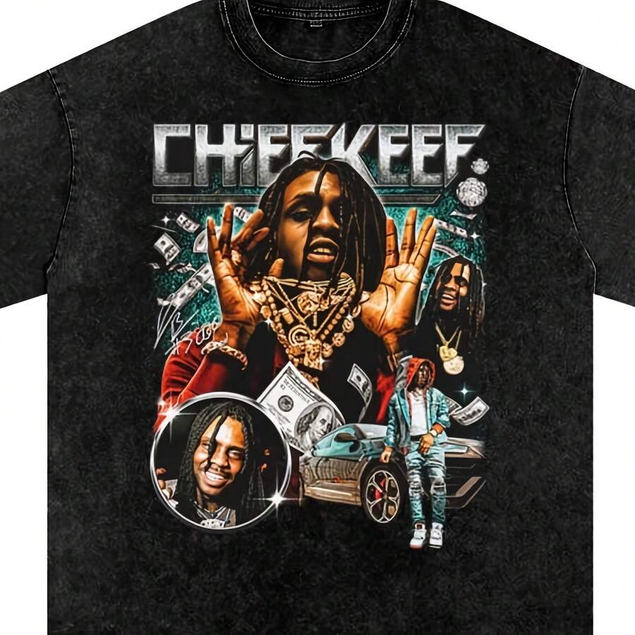 Ch.Ief Keef Oversize Washed Garment Dye Graphic T Shirt - Negro - Ver 1