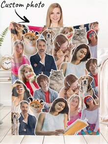 1pc Customized Flannel Blanket, Personalized With Family Pet Couple Portrait, Suitable For Bed Sofa Living Room Outdoor Camping, Birthday Housewarming Gift - Multicolor - View 14