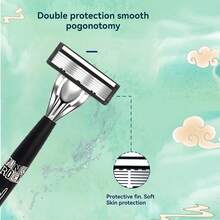 Ultra-Sharp Premium Retro Manual Razor Set | Black 6-Layer Blades, Interchangeable Heads, Ergonomic Handle, Reusable Refillable Design For Smooth Shaving Precision - Perfect Father's Day And Birthday Gift, Face Razor, Hair Removal, Shaver For Women - Multicolor - View 5