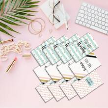 12 piezas de blocs de notas motivacionales de bolsillo de 3.2x5 pulgadas, diseño a rayas con acento dorado, mini cuadernos, para notas diarias de estudiantes, recompensas de aula y accesorios de escritorio, útiles escolares - minimalista - Ver 3