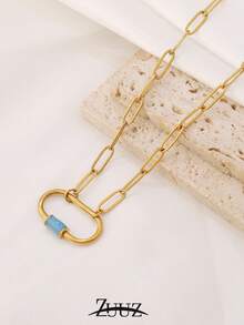1pc Stainless Steel Colorful Elliptical Buckle Pendant Necklace For Women Fashion Simple 18K Gold Plated Charms Chain Necklace - necklace - View 6