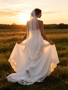 1 Meter Long Lace Bridal Veil With Comb, Soft Sheer Tulle, Suitable For Wedding Dress - Multicolor - View 4