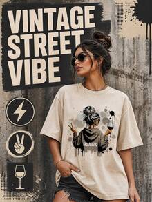 Women's Spring And Summer Printed White T-Shirt With Slogan From The Korean Drama "My Treatment", Stylish And Decent Theme Park Travel Clothes, Ideal For Travel And Tourism, Fashionable Short-Sleeved Round Neck Top. - 杏色 - 查看 6