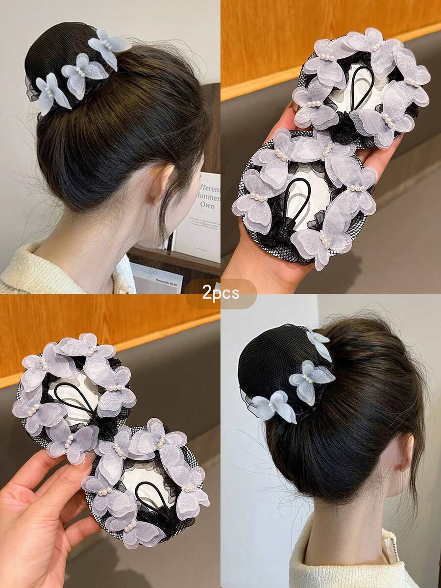 2pcs White Butterfly Hair Net Suitable For Performance Dance Headpiece