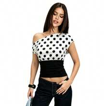 Women's Polka Dots Asymmetrical Tops Going Out Y2k Crop Tops - White - View 3