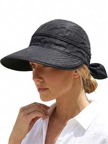 1pc Colorful Ribbon Summer Women's Sun Hat, Adjustable Sun Protection, Suitable For Ponytail Wear, Fashionable And Versatile - Multicolor - View 7