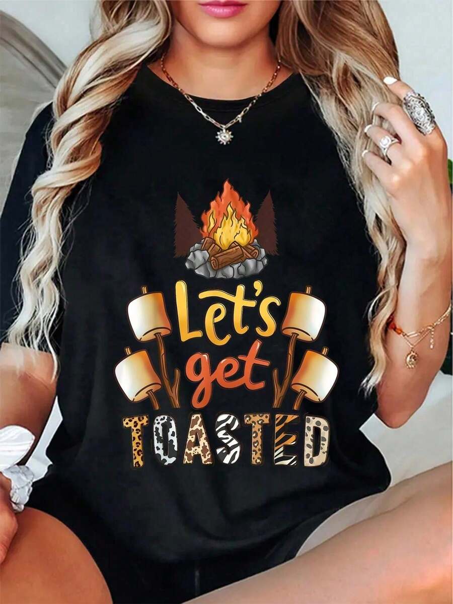 2026 100% Cotton Camping Campfire T-Shirt Fashionable Print T-Shirt Loose And Comfortable - Back - View 1