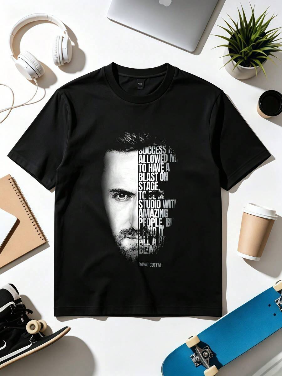 David Guetta Titanium T-shirt. Mjukt tyg, löst sittande, vardaglig avslappnad T-shirt. - Svart - Visa 1