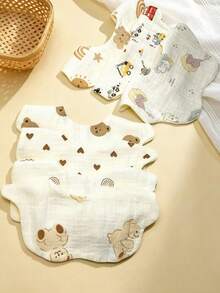 7/6/2pcs Set Newborn Cotton Bibs, Adjustable & Stretchable Cotton Bibs - Multicolor - View 3