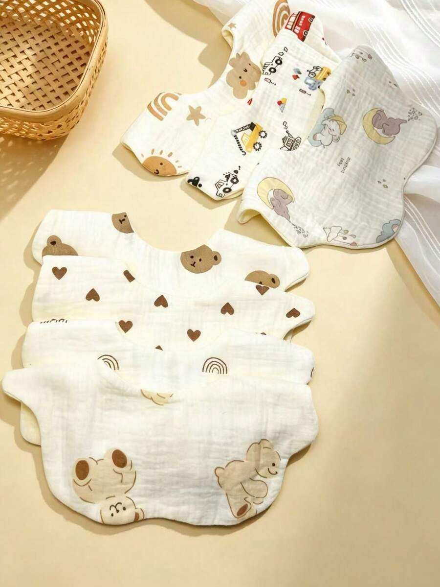 7/6/2pcs Set Newborn Cotton Bibs, Adjustable & Stretchable Cotton Bibs - Multicolor - View 1