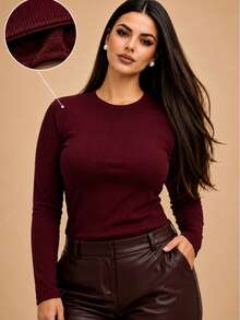 Long-Sleeved, Fleece-Lined, Ribbed Knit, Thermal, Flannel-Lined, Warm, Comfortable, Soft, Office, Festival, Fashion, Autumn And Winter 2026, Valentine's Day. - 紫紅色 - 查看 1