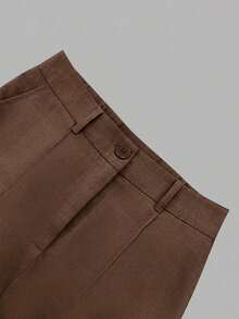 ANCHOSE Conjunto de camisa de mujer de verano con cuello vuelto, botones y mangas con puños + pantalones de cintura alta, elástica y pierna ancha, conjunto de vestimenta casual minimalista y elegante para ir al trabajo - Café integral - Ver 4
