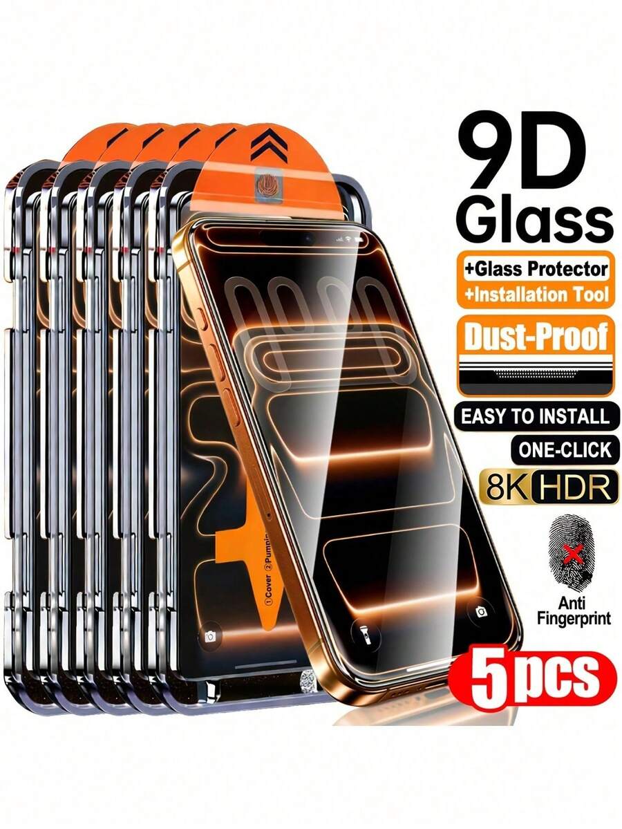 5pcs 9D Full Coverage Tempered Glass Screen Protector, Compatible With IPhone 17 Pro Max, High Definition Transparency, Scratch Resistant, Edge Dustproof, Case Friendly; Compatible With IPhone 17 Pro Max/17 Air/17e/16 Pro Max/16E/15 Pro Max/15 Plus/14 Pro/13/12/11 Pro Max/XS Max/XS/XR/8 Plus/7 Plus, Premium Phone Accessories - White - View 1