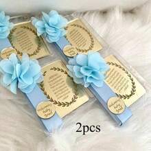 Islamic Custom Gift Box For Festival Blessing Wedding Celebration Aqeeqah Ritual Party Favors Event Decorations - Light Blue Flowers + Light Blue Ribbon + Gold Arabic - View 17