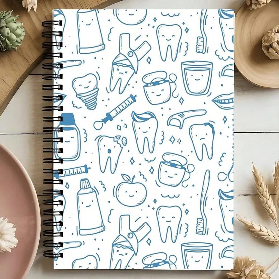 Cuaderno de espiral con dibujos dentales - Diario con renglones, papel de alta calidad para notas, estudio y escritura creativa - Ideal para estudiantes y profesionales, diseño divertido, cubierta duradera - D - Ver 1