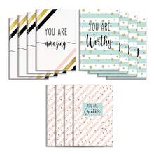 12 piezas de blocs de notas motivacionales de bolsillo de 3.2x5 pulgadas, diseño a rayas con acento dorado, mini cuadernos, para notas diarias de estudiantes, recompensas de aula y accesorios de escritorio, útiles escolares - minimalista - Ver 1