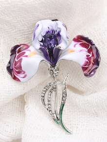 1PC "Elegant Iris Flower Enamel Brooch With Accents - Purple & White Gradient Vintage Women' Fashion Jewelry | Perfect Accessory For Dresses, Coats & Special Occasions " - Multicolor - View 4