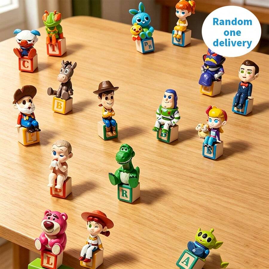 Miniso Disney Pixar Puppe Story 30. Jubiläums Retro Edition Blind Box Figur, klassische IP neu gestaltet mit interessantem Flugschach-Design, nur Blind Box Figur, Flugschachbrett nicht enthalten (zufällige 1 Stück) - Verschiedenfarbig - Übersicht 1
