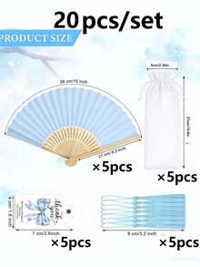 1-40pcs/Set Blue Wedding Fans Wholesale, Faux Silk Fabric Bamboo Folding Fans With Sheer Bag And Thank You Tag, Suitable For Wedding Party, Bridesmaid, Church Gifts - Mixed - View 8