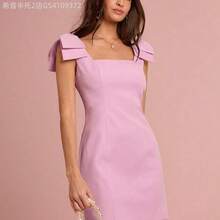 Soqi Women's Clothing  Vestido mini rosa con gran lazo en el hombro, sin mangas, estilo princesa, romántico para mujer, dulce y elegante para vacaciones, citas, fiestas, graduación, invitadas a bodas, vestido de fiesta, vestidos de verano para mujer, ropa de verano - Negro - Ver 8