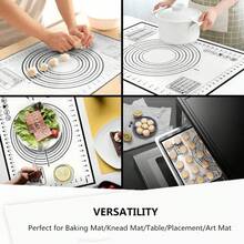 Silicone And Fiberglass Baking Mat, Non-Stick Kneading Mat With Scale, Kitchen Rolling Pin Mat, Baking Tool. - Black - View 3