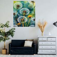 1 Póster de Arte de Pared de Diente de León Acuarela con Aspecto Pintado a Mano - Marco de Madera Envolvente, Diente de León Vibrante y Plantas Maduras con Follaje, Decoración Clásica Contemporánea Adecuada para Sala, Dormitorio, Cocina, Oficina - Regalo Ideal - Enmarcado - Ver 5