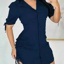 Camisa negra elegante de manga corta con botones y cintura elástica - Adecuada para ocasiones casuales y formales, uso casual | Estilo refinado | Camisa de manga corta de verano - Azul - Ver 1