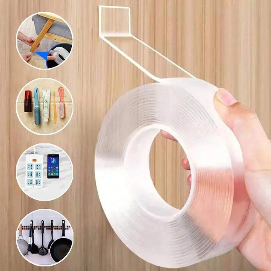 1 Transparent Double-Sided Tape, Reusable, Transparent Non Fading Nano Bubble Adhesive, Strong Hook Double-Sided Tape, Suitable For Kitchen, Bathroom, Toilet, Living Room And Outdoor Use - A - View 1