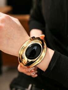 1 Stück vintage minimalistisches gebürstetes goldenes Armband mit ovalem Tigerauge Stein, elegantes Nischenzubehör für den täglichen Gebrauch und festliche Anlässe - Armband - Übersicht 3