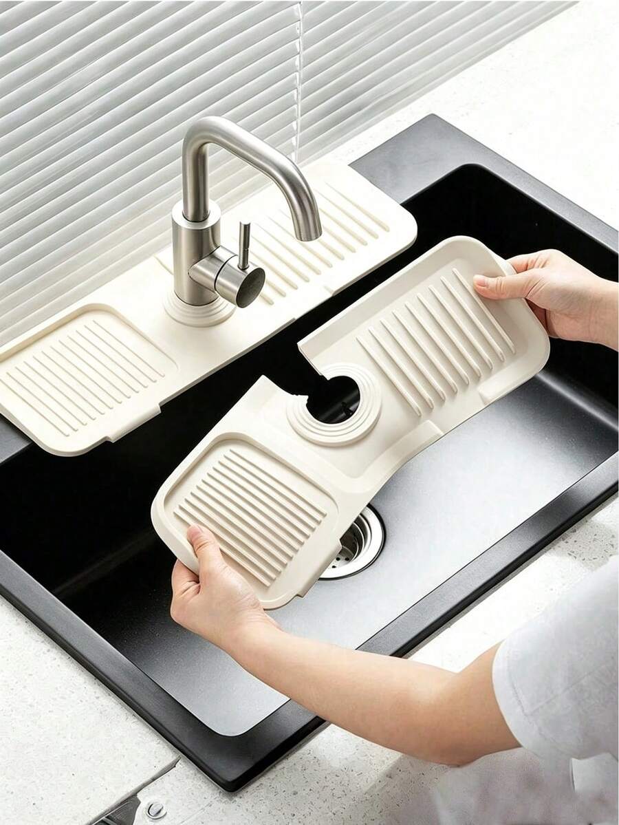 1pc Silicone Faucet Splash Guard, Trimmable, Narrow Edge, Suitable For Kitchen Sink And Bathroom Washbasin