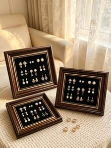 1pc European Vintage Solid Wood Square Jewelry Stand With Velvet Fabric, Suitable For Storing Rings, Earrings, Necklaces And Other Accessories, Also Can Be Used As A Vanity Decor And Jewelry Storage Tray - Multicolor - View 6