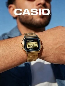 CASIO Retro Daily Essential 中性金色不鏽鋼電子數位腕錶，30米防水，附鬧鐘、秒錶、螢光顯示 A159WGEA-1D - 金色 - 查看 3