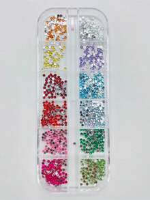 Set de 12 piezas de decoraciones de arte de uñas con diamante de imitación redondos, tachuelas de uñas planas multicolor de 2 mm brillantes para manualidades DIY - Multicolor - Ver 7