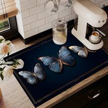 1pc Elegant Butterfly Pattern Printed Absorbent Dish Drying Mat, Home Decor, Suitable For Espresso Machine, Sink, Faucet, Bathroom, Kitchen Accessories - Multicolor - View 10