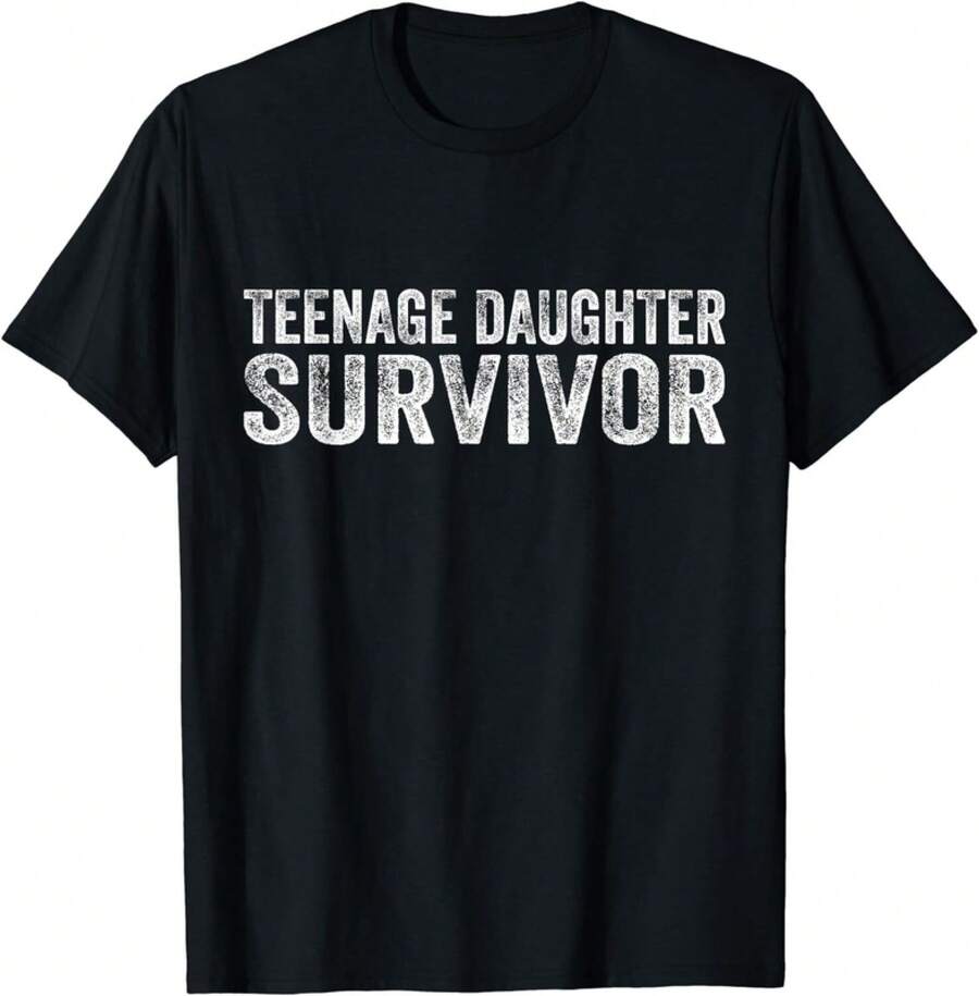 Funny Teenage Daughter Survivor Funny Vintage Gift Unisex T-Shirt - 黑色 - 查看 1
