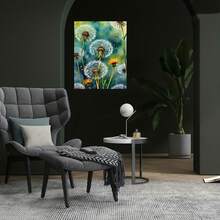 1 Póster de Arte de Pared de Diente de León Acuarela con Aspecto Pintado a Mano - Marco de Madera Envolvente, Diente de León Vibrante y Plantas Maduras con Follaje, Decoración Clásica Contemporánea Adecuada para Sala, Dormitorio, Cocina, Oficina - Regalo Ideal - Enmarcado - Ver 2