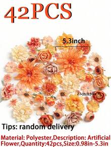 42pcs Vintage Artificial Flowers/Simulation Flower Material Pack Suitable For Home Decor, Graduation Ceremony, Wedding, Party Decoration. Valentine's Day, Mother's Day Gift, Flower Box Material, New Year Decoration. - Autumn Colors - View 11