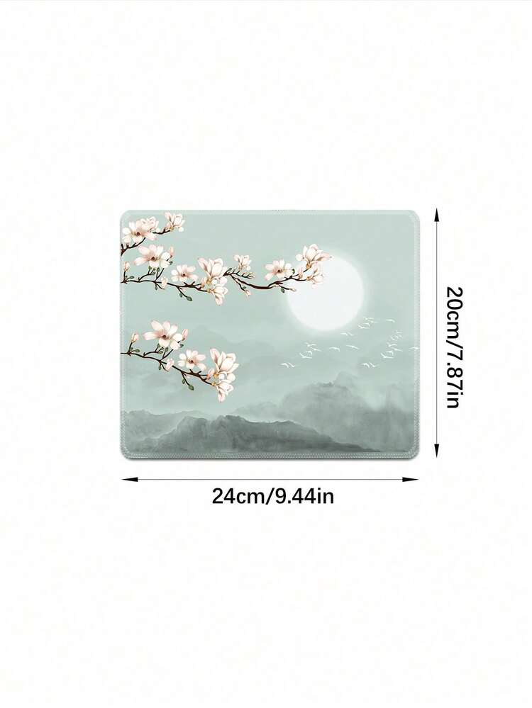 1pc Magnolia Flower Chinese Ink Wash Extra Large Gaming Mouse Pad, Aesthetic Nature Landscape Desk Mat With Stitched Edge, Non-Slip Rubber Base Keyboard Pad For Office & Gaming - View 12