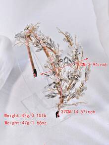 1pc Romantic Exquisite Rhinestone Decorated Resin Flower Embellished Headband Wedding Accessory Celebration Party Women's Dress Up - Gold - View 4