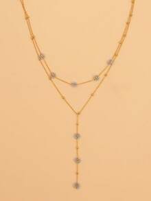 Stainless Steel Multi-Color Beaded Flower Decorative Necklace, Gold-Plated Y-Shaped Chain Necklace, Elegant Minimalist Style, Suitable For Women's Daily Wear, Can Be Used As Valentine's Day, Mom, Mother's Day Gift - Multicolor - View 8