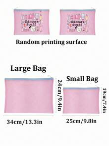 Mesh Makeup Bag With Face Mask Pattern, "Skincare" Lettering Design, Multifunctional Cosmetic Bag, Portable Storage Pouch, Skincare Bag, Travel Essential, Dorm Supplies, Bathroom Storage, Jewelry Storage, Lipstick And Cosmetic Storage Bag, School Supplies Bag, Holiday Essential Makeup Bag, Cosmetic Storage, Wedding Bride Gift, Mother's Day Gift, Birthday Gift, Gift For Friends And Teachers - Multicolor - View 9