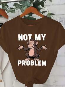 Size - Size - Casual And Elegant Printed T-Shirt, Fashionable Base Layer For Everyday Wear, Unique Design Suitable For All Seasons, Comfortable Fit, Women's T-Shirt With The Slogan "Not My Problem", Casual Round Neck - 黑色 - 查看 4