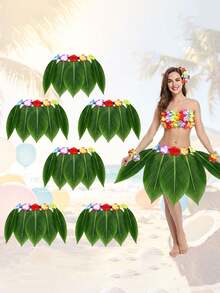 1pc Hawaiian Leaf Hula Skirt With Flowers,Soft Breathable Adjustable Artificial Green Leaf Skirts Decor,Suitable For Hawaiian Themed Parties, Beach Parties, Luau Parties And Masquerades,Ideal Gifts For Family Friends - View 5