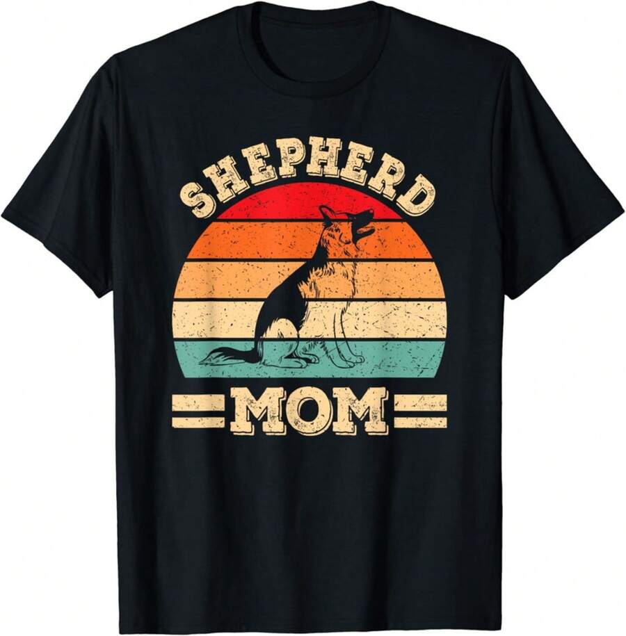 Funny German Shepherd Mom Dog Lover Retro Women Gift Unisex T-Shirt - 黑色 - 查看 1