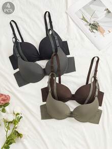 4pcs/Set Women's Comfortable Colorful Casual Wireless Soft Cup Bras - Multicolor - View 3